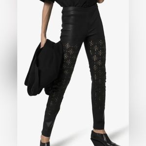 Haider Ackermann Black Leather Laser Cut Leggings Size 36/US Size S